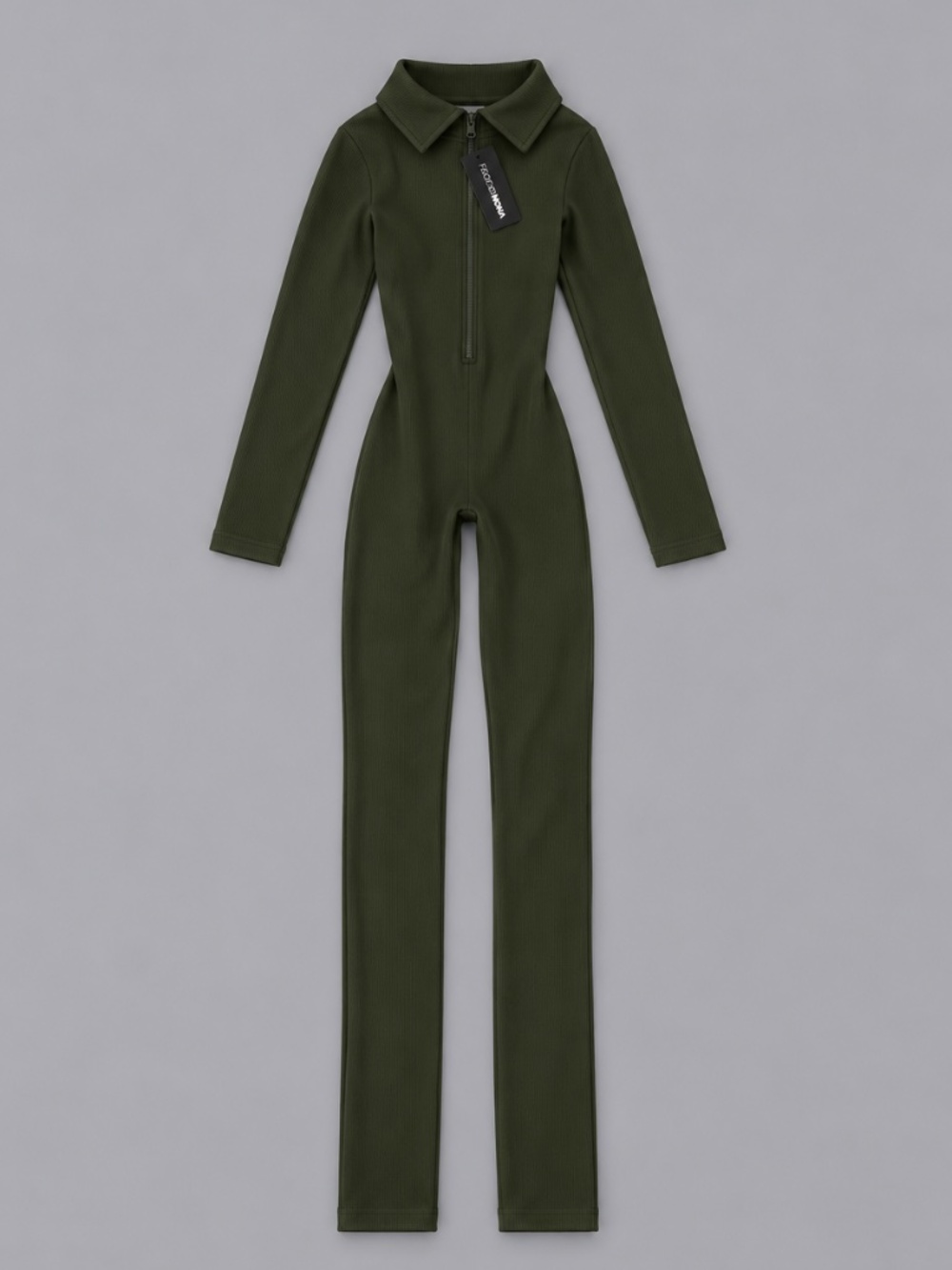 NWT Fashion Nova Dark Olive Green Ribbed Long Sleeve Jumpsuit S